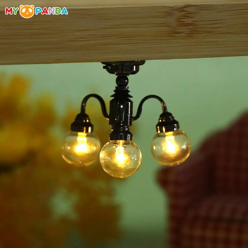 New Arrival 112 Dollhouse Mini 3 Arm Ceiling Lamp Chandelier LED Lamp