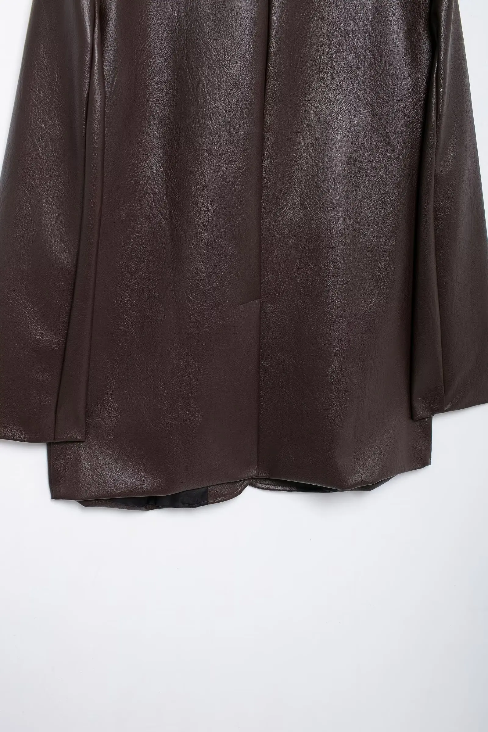 American Retro Women Brown Red PU Leather Blazer Notched Collar Full Sleeve Midi Long Oversized Suits Loose Outerwear