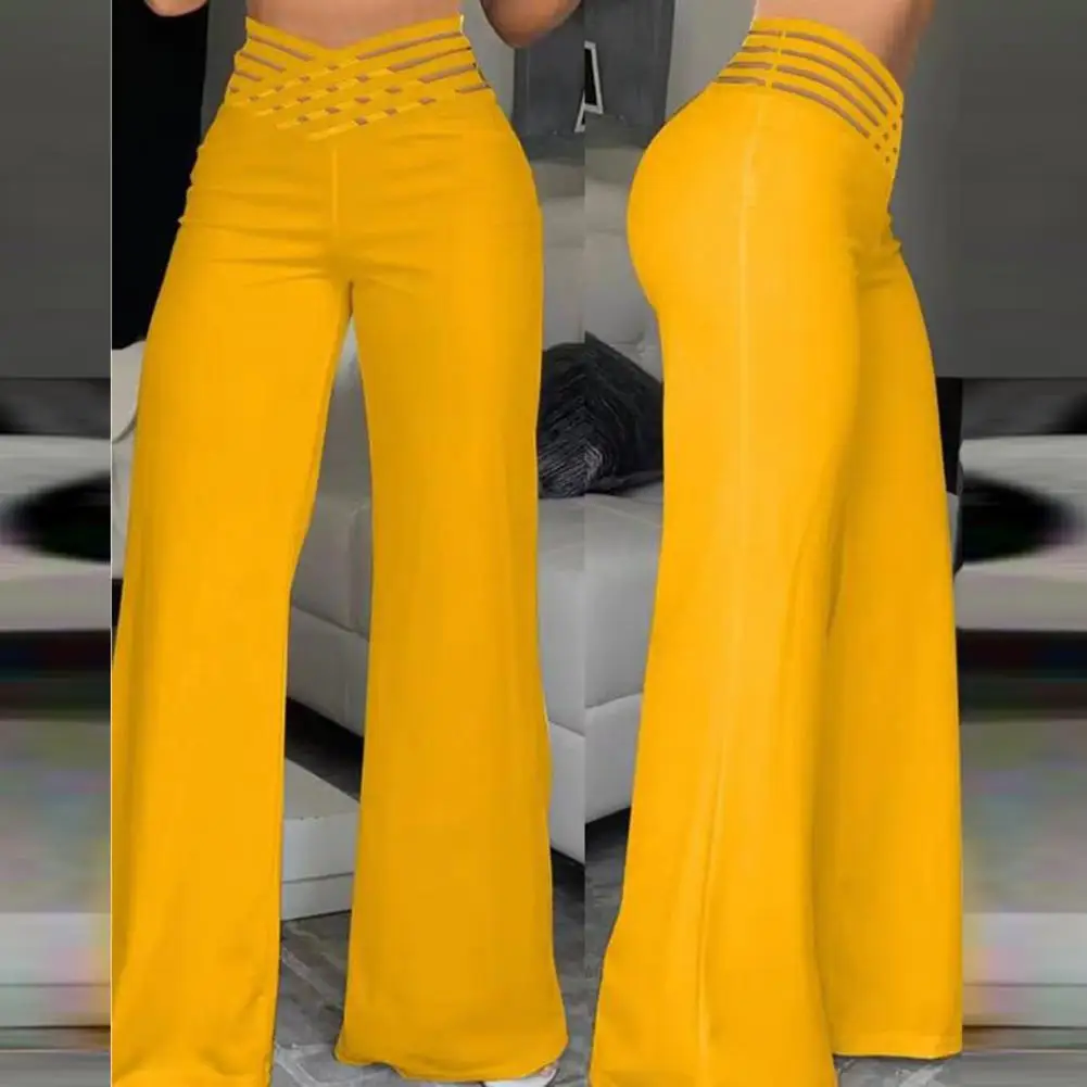 

Lightweight Wide Leg Trousers High Waist Flared Yoga Pants for Women with Hollow Wide Waistband Solid Color Wide Leg for Gym