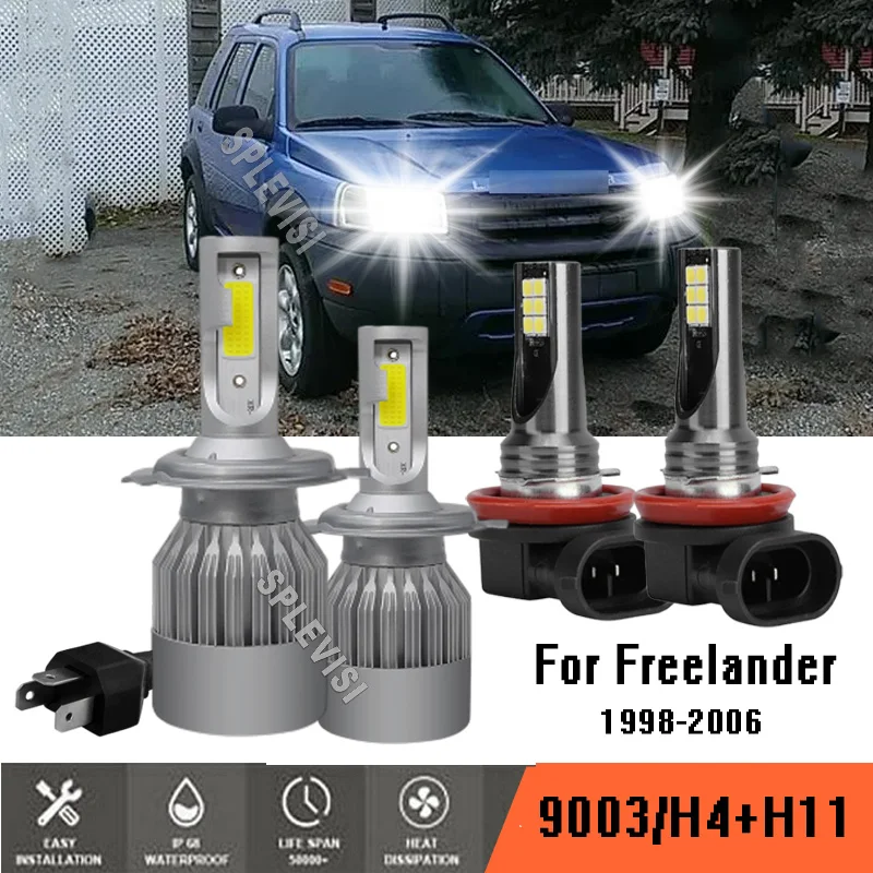 

4x LED Headlight Bulbs High Low Beam Conversion 6000K Xenon White Kit For Land Rover Freelander 1998-2006 1999 2000 2001 2002