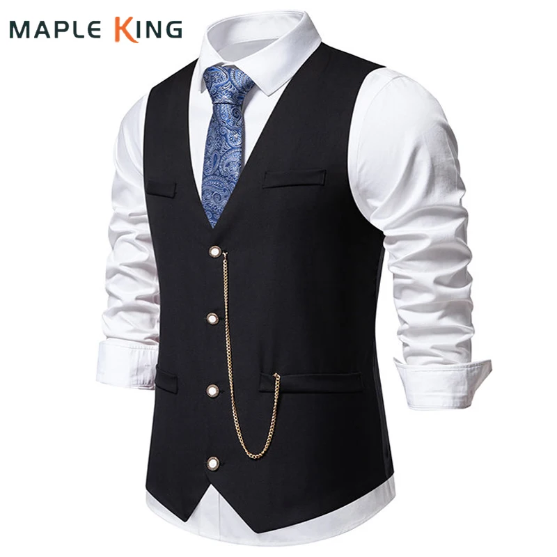 

Gilets Hommes Waistcoat for Men Moda Hombre 2024 Vinatge Wedding Party Dress Formal Business V-neck Chain Matching Men Suit Vest