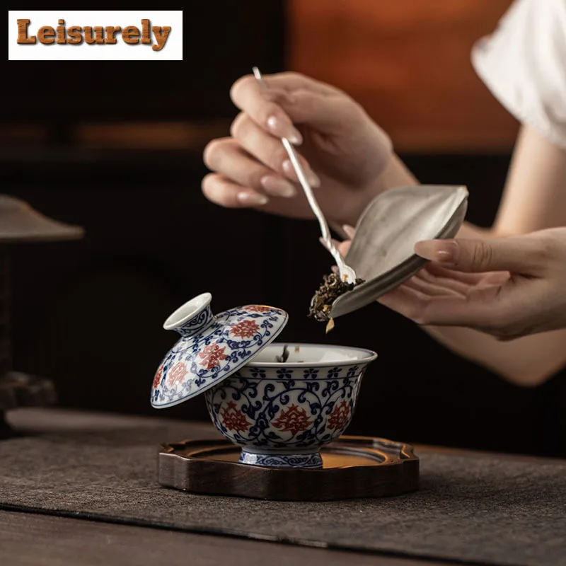 150ml Blue And White Hovering Gaiwan Japanese Tea Tureen Tea Bowl With Lid Kit Tea Maker Cover Bowl Chinese Tea Set Decoration