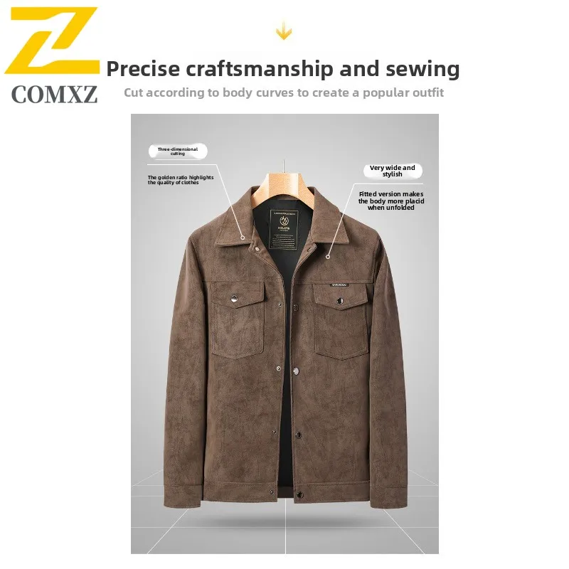 Spring Autumn Men's Suede Work Jacket Waterproof Windproof Lapel Coat Trendy Loose Fit Casual Top Versatile Streetwear New 2025