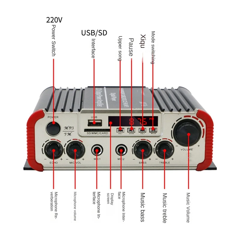2-Channel 80W High Power Car Bluetooth Audio Power Amplifier Fit For Car Audio Modification