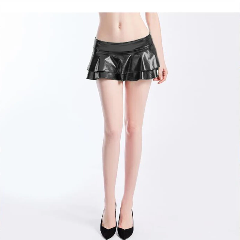 Women PU Faux Leather Solid Color Pleated Micro Mini Skirt High Waist Sexy Short Skirts Party Clubwear Costume Lingerie 5