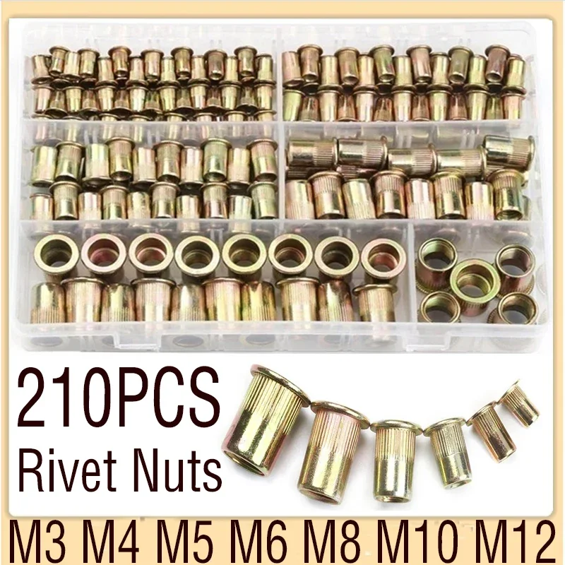 

100/165/210 шт. M3 M4 M5 M6 M8 M10 M12Blind заклепочная гайка с плоской головкой стандартная вставка гайка крышка Заклепка гайка оцинкованная углеродистая сталь