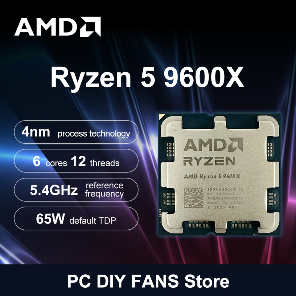 AMD Ryzen 5 9600X Processor 5.4GHz 6-Core 12-Thread 38MB Game Cache 4NM TDP 65W Socket AM5 Gaming CPU Zen 5 Integrated Graphics