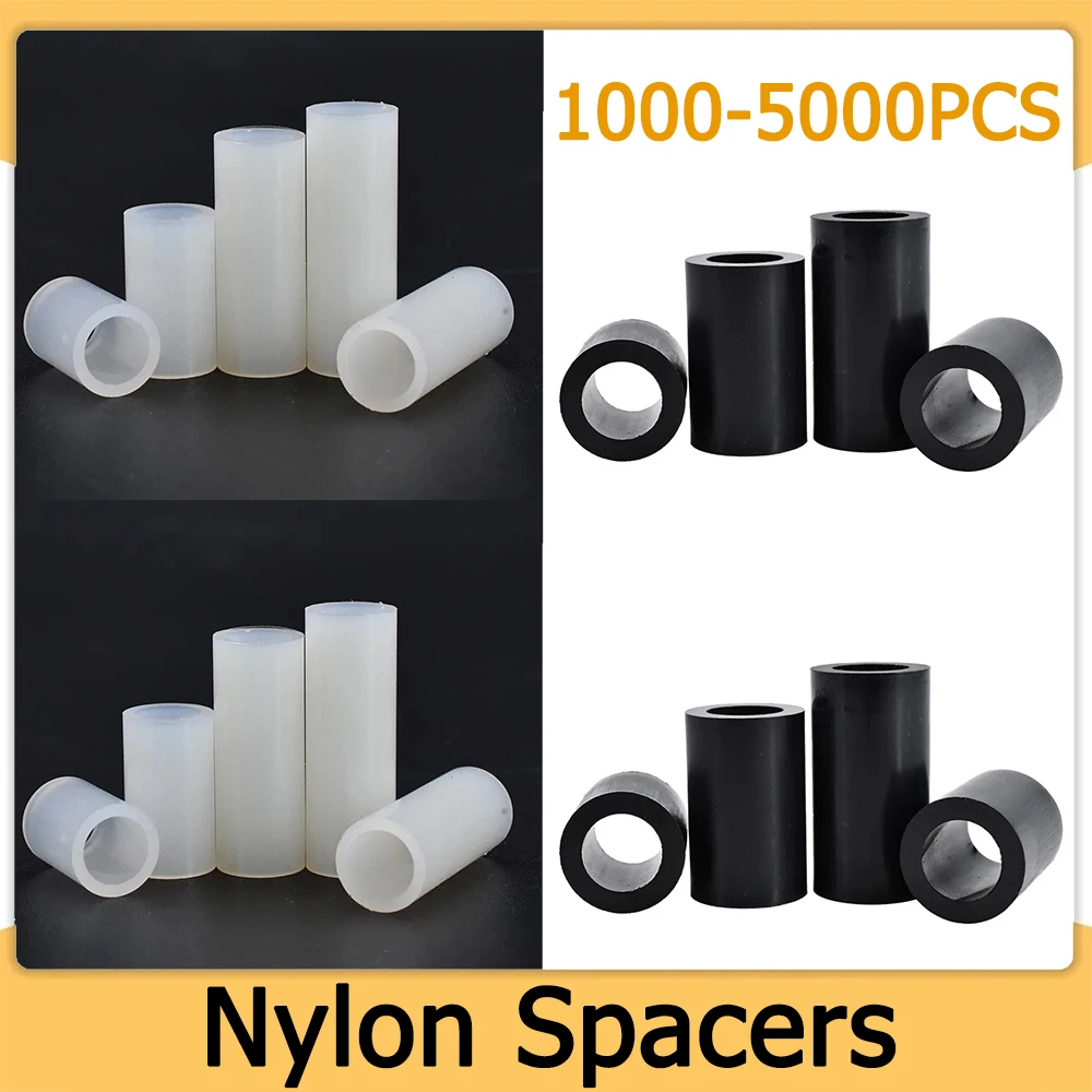 Espaçadores de Nylon Preto e Branco Oco sem Fio Placa-mãe de Plástico Anilhas de tv Standoff Junta M2.5 m3 m4 m5 10005000 Pcs Atacado