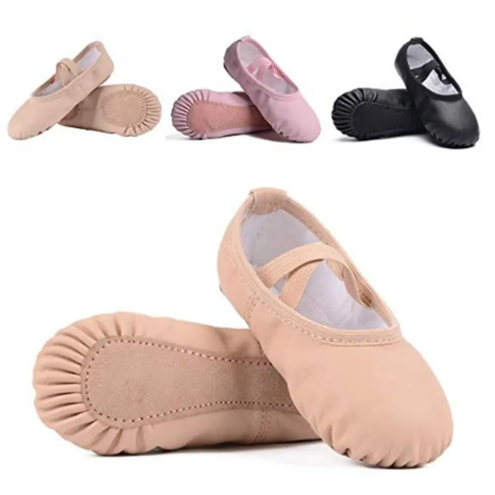 

Soft Ballet Shoes Durable Full Sole PU Leather Women's Ballet Slipper Wear Resistant Size 32-40 Dance Shoes Kids