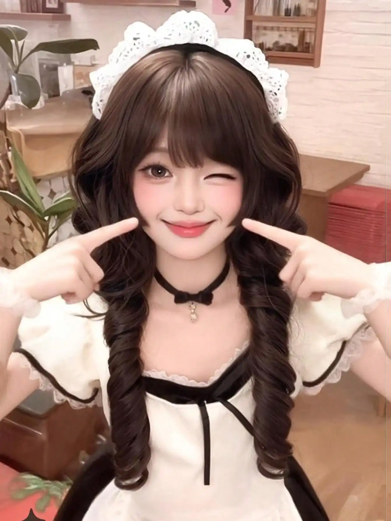 Brown Synthetic Long Deep Wave Wig with Bangs for Women