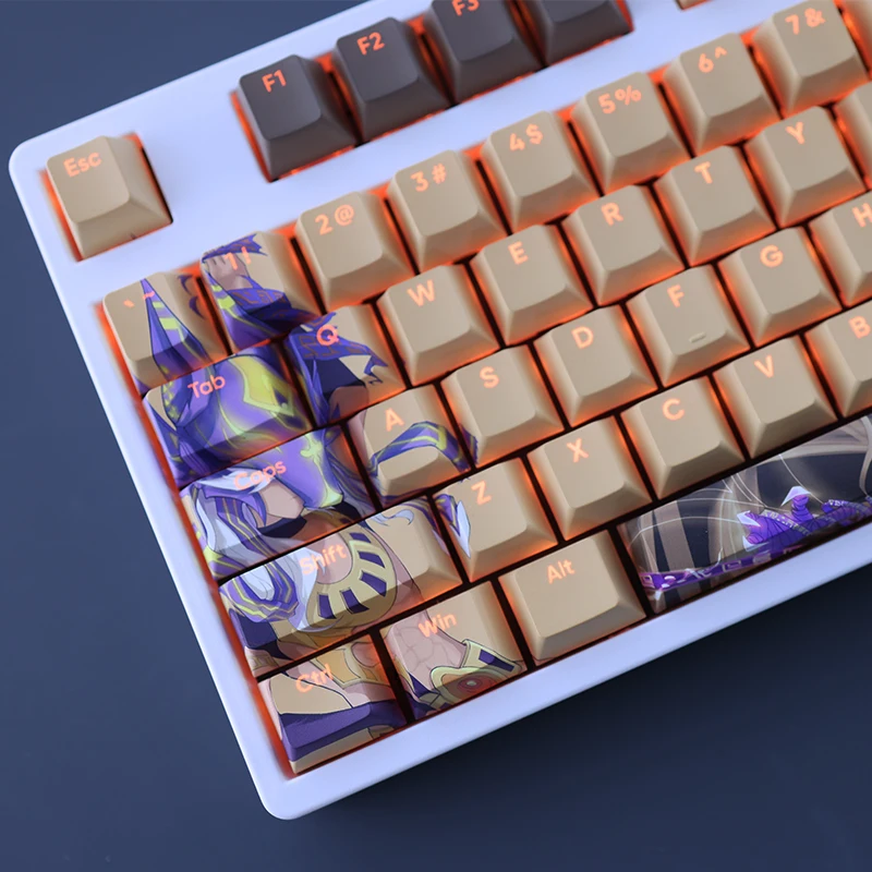 Chaves Conjunto Genshin Impacto Cyno Keycap Pbt Tintura Subbed Backlit Keycaps dos Desenhos Animados Anime Gaming Key Caps para Ansi 61 87 104 108 108 - Imagem 3