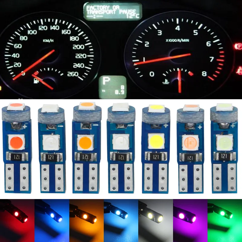

20/10/5PCS T5 LED Bulb Car Instrument Lamp W3W W1.2W 12V Led Canbus Dashboard Warming Lamp Indicator Wedge Car Interior Lights