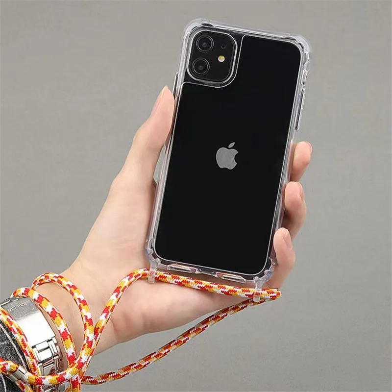 Crossbody Necklace Cord Lanyard Transparent Hard Case for iPhone 16 15 14 13 12 11 Pro Max XS XR X 8 7 Plus 15 Clear Soft Cover phone case iphone case phone protector cover