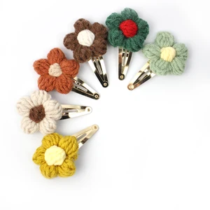 27color Knitted Puff Flower BB Clip Girls Hair Accessories Children Crocheted Floral Hairpin Gold Barrettes Baby Cute Headflower