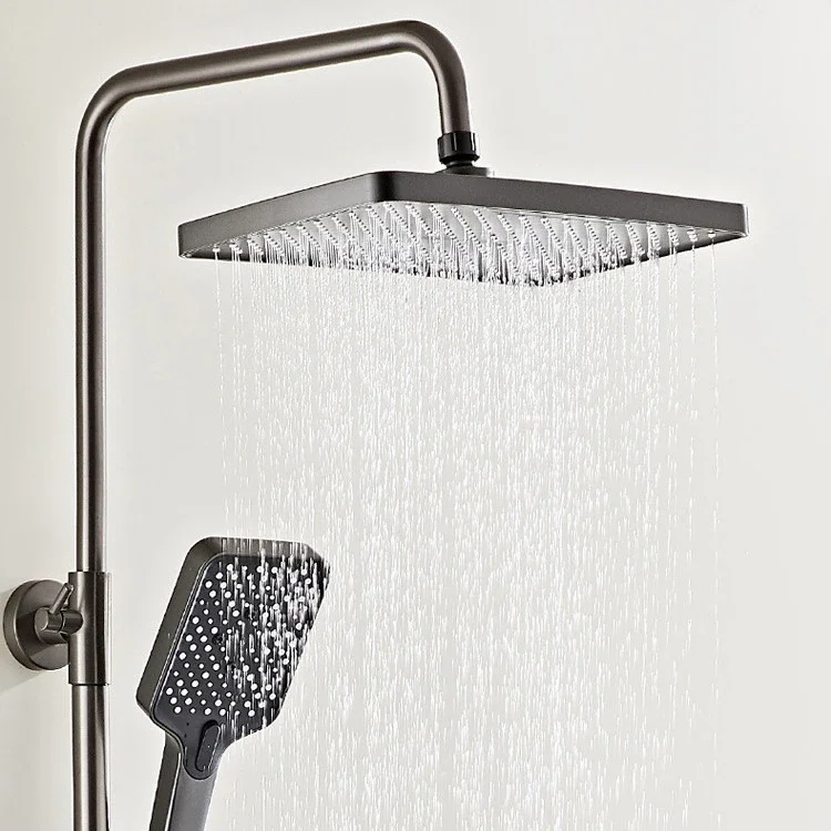 Ambient Lighting Piano Digital Bathroom Shower Set 12 Inch Rain Shower Head Brass Bathroom Faucet Hot Cold Digital Shower System 5
