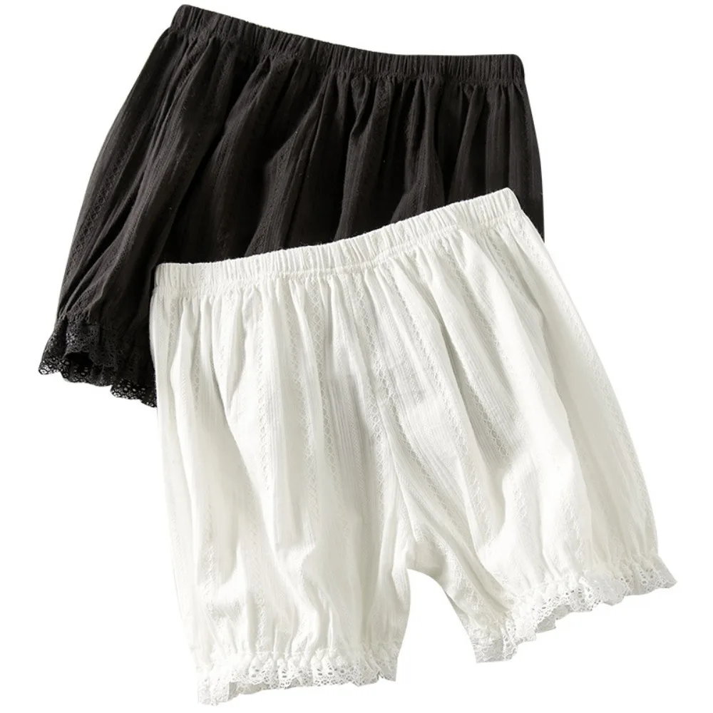Stripe Lace Loose Short Pants Anti Friction Cotton Ruffled Elastic Shorts Women Safety