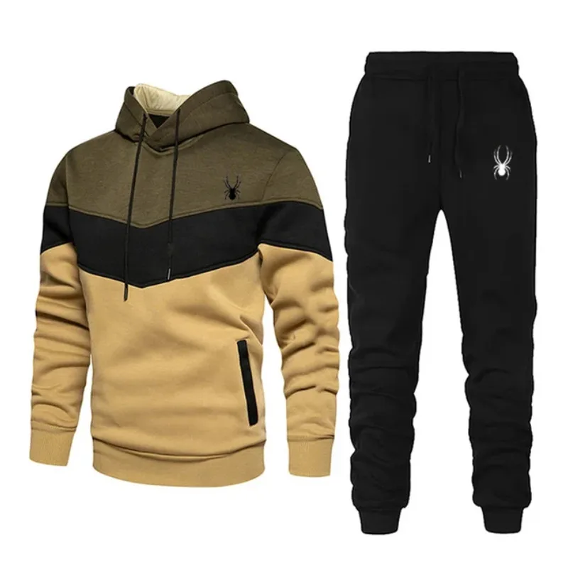 Men's 2-piece sportswear, long sleeved hooded sweatshirt and running pants set, spring and autumn casual sportswear