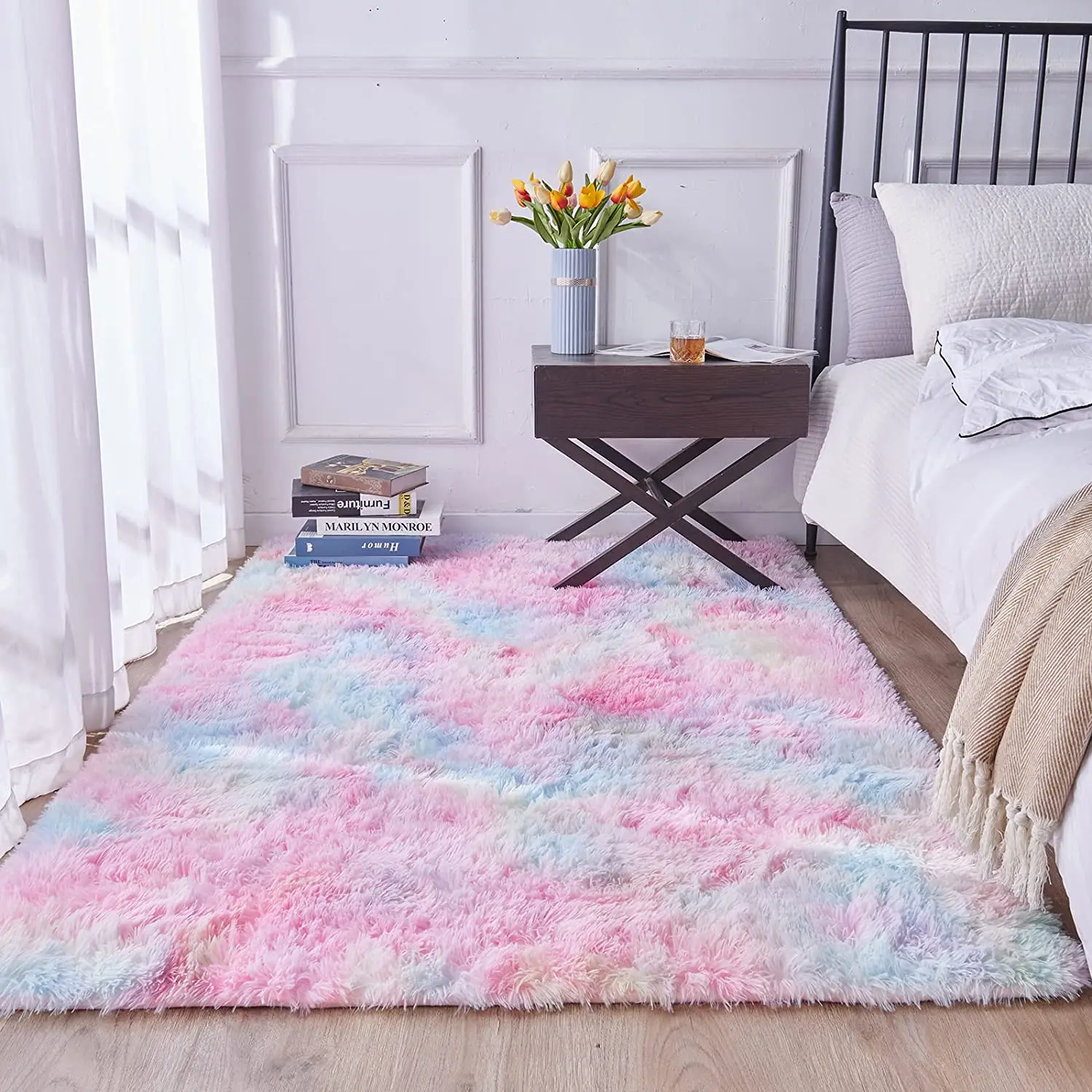 

Fluffy Rugs for Living Room Luxurious Shag Carpet Anti-Skid Shaggy Rectangular Area Rug Home Decor Floor Carpet Shag Rug Rainbow