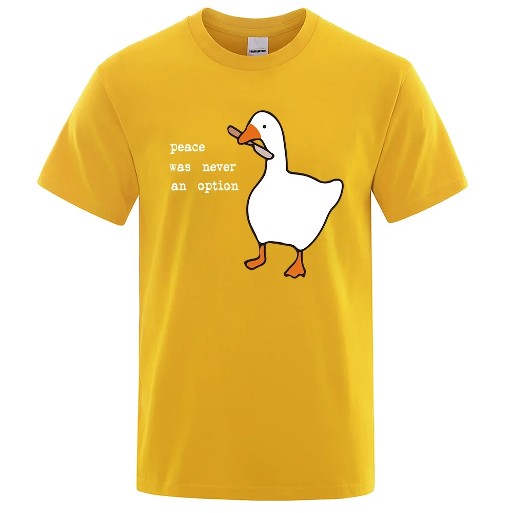 

Peace Was Never An Option White Goose Holding A Knife Mens T-Shirts Cartoons Casual Tops Creativity Oversize Male Short Sleeve