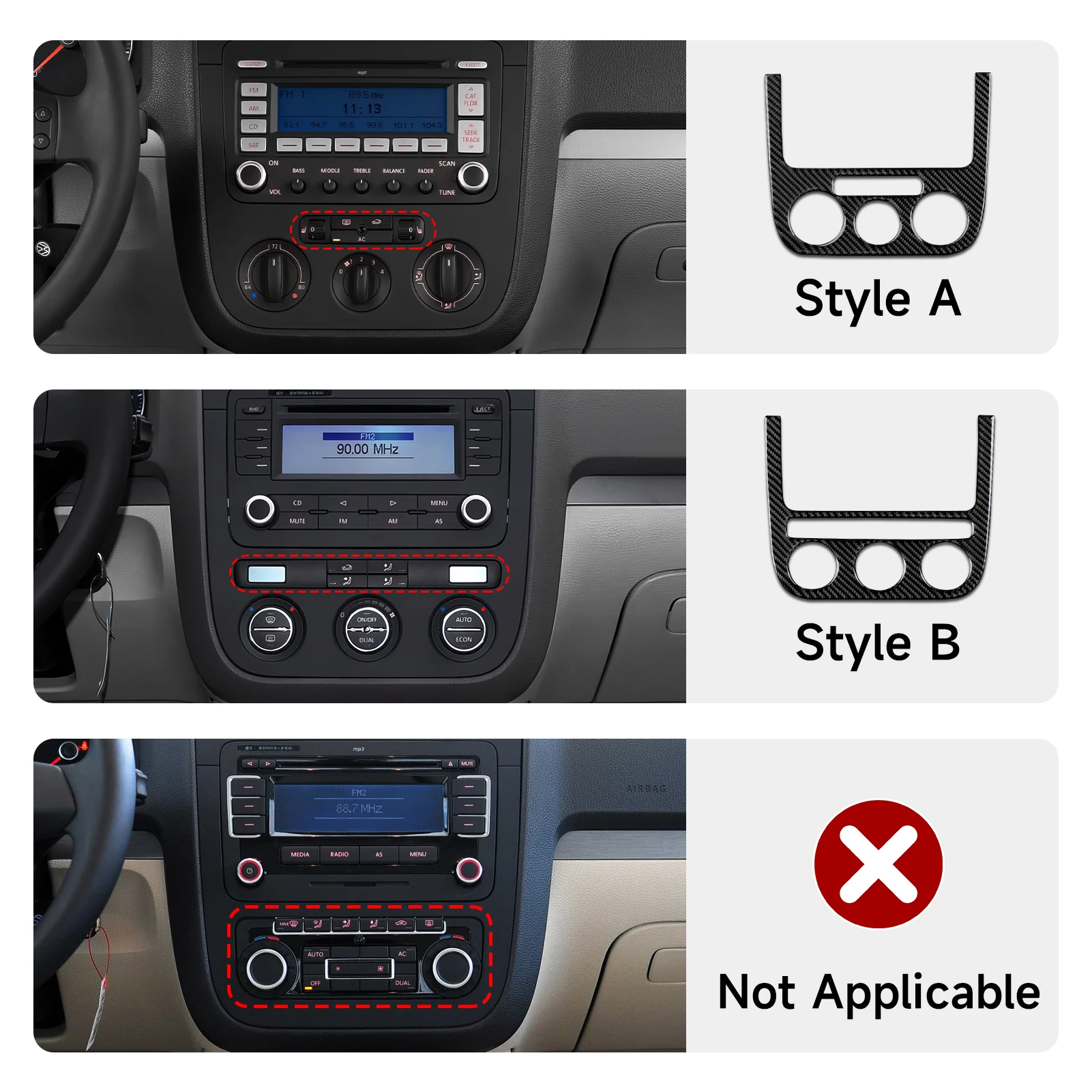 폭스바겐 제타 V 골프 V MK5 R32 GTI 플러스 바리안트용, 자동차 센터 콘솔 CD/기후 조절 패널, 카본 파이버 인테리어 스티커