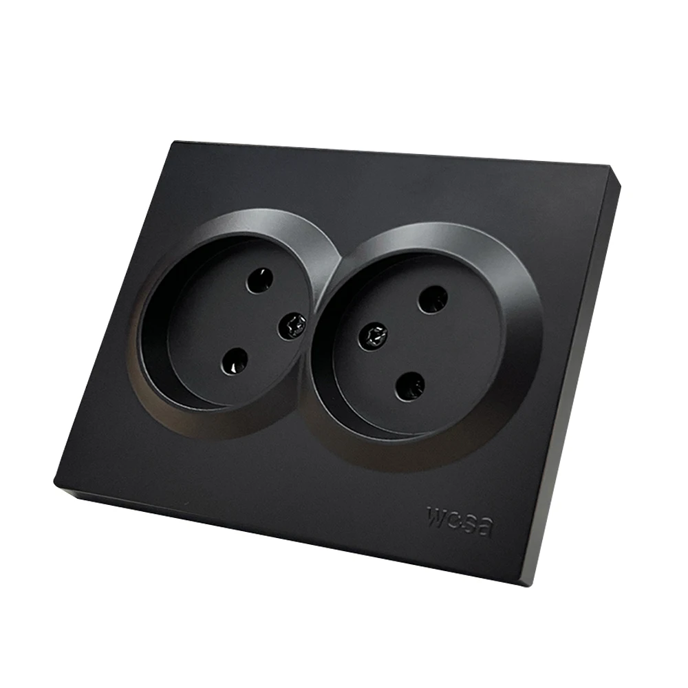 WESA สีดําปลั๊กไฟคู่ 16A ปลั๊กไฟฟ้ามาตรฐาน EU ปลั๊กผนังกราวด์มาตรฐานสีสเปรย์สารหน่วงไฟพลาสติก 1