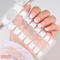 French UV Semi-Cured Gel Nail Wraps Sticker 16Strips Long Lasting Full Cover LED Lamp Gel Cured Slider Decals For Nail Extension 2