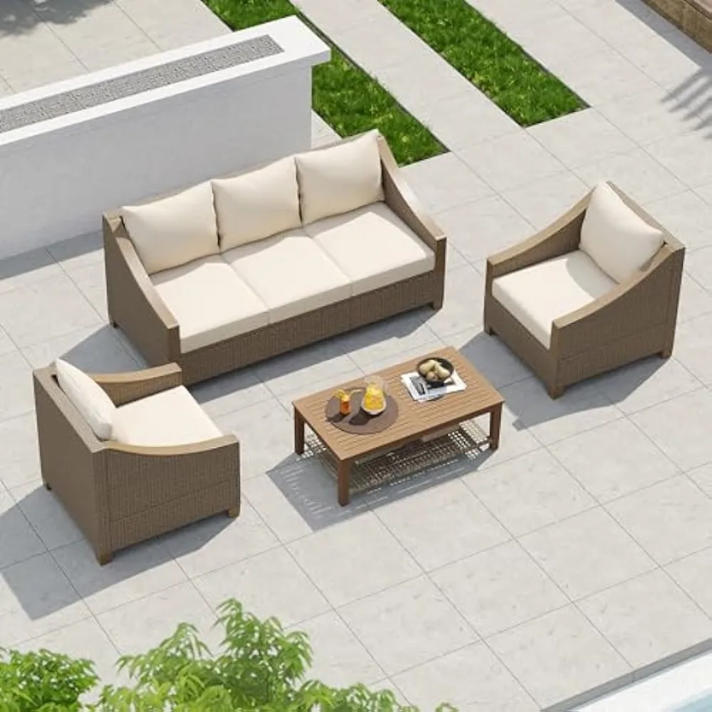 4-Piece-Furniture-Outdoor-Conversation-Sofa-Set-with-Wooden-Coffee ...