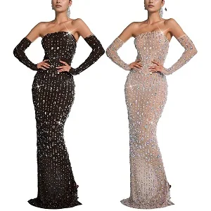 PORRCEY Hot Drilling Craft Sexy Elegant Halter Birthday Dress Party Club Night Outfits