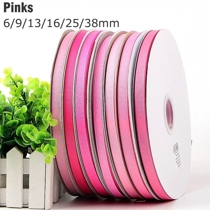 

6/9/13/16/25/38mm Pink Grosgrain Ribbon High Quality 100% Polyester Fabric Ribbon for Crafts Hair Bows Making #402518