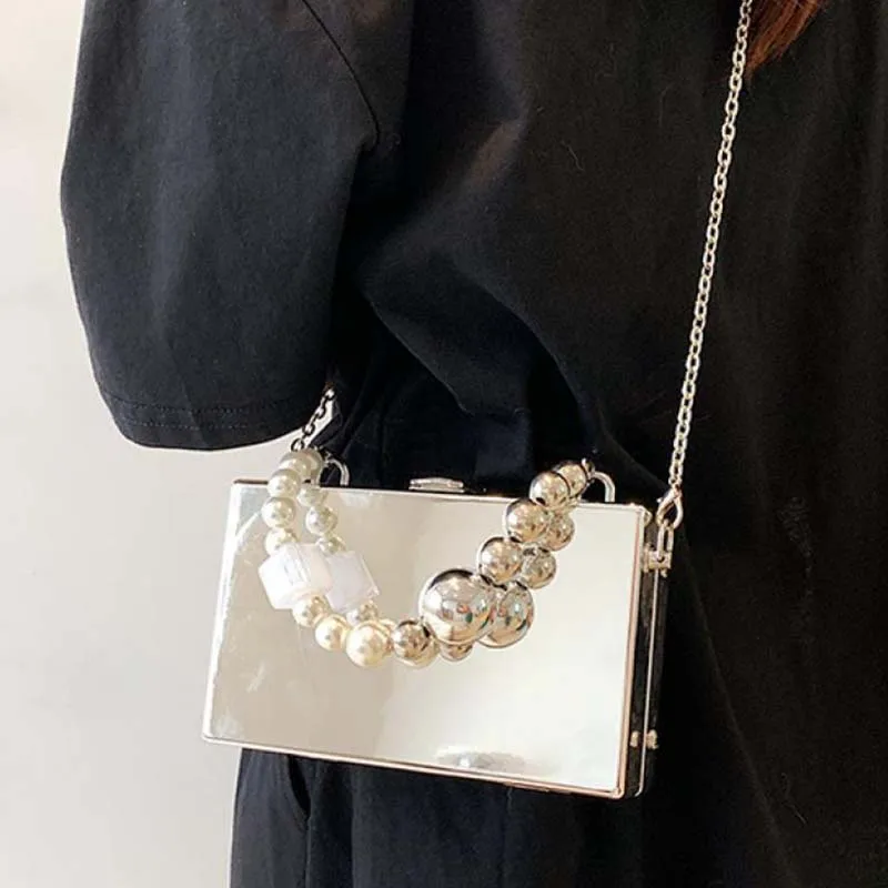 Fashion Acrylic Clutch Handbag Square Hard PC Women Daily Messenger Purse Handle Evening Party Elegant Box Bag Lady Chain Wallet