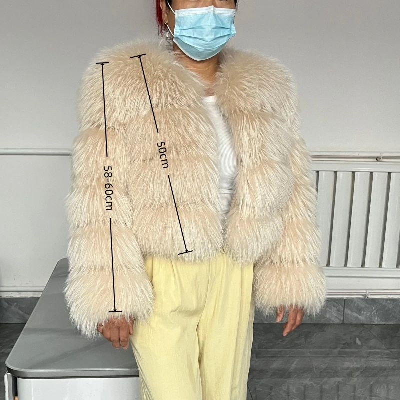 BEIZIRU Women's Real Raccoon Fur Coat Winter Long Sleeve