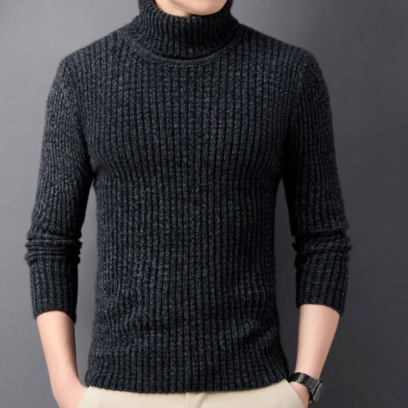 2023 Autumn Winter New Men Imitation Sable Velvet Casual Turtleneck Bottom Shirt Young Short Thick Warm Fashion Pullover Sweater