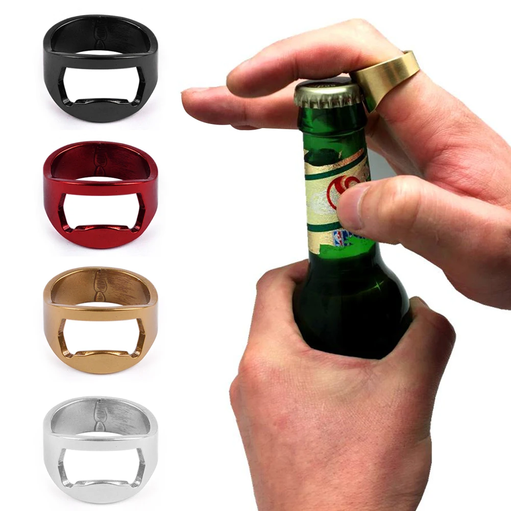 Ring-shape Bottle Beer Cap Opening 22mm Mini Bottle Opener Stainless Steel Finger Ring Remover Kitchen Gadgets Openers Bar Tools