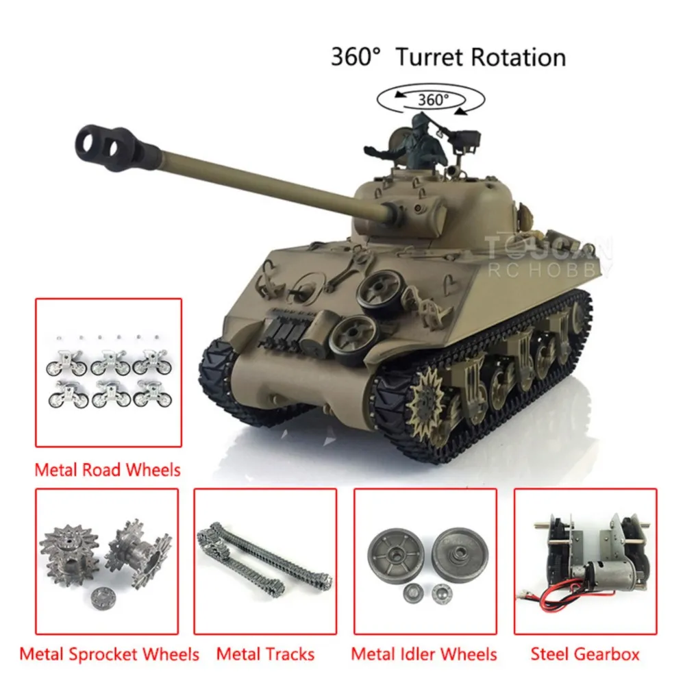 헝롱 1/16 커스텀 TK7.0 M4A3 셔먼 메탈 RC 탱크 3898 360 ° 크리스마스 선물용 터렛 원격 조종 자동차 TH19789-SMT2