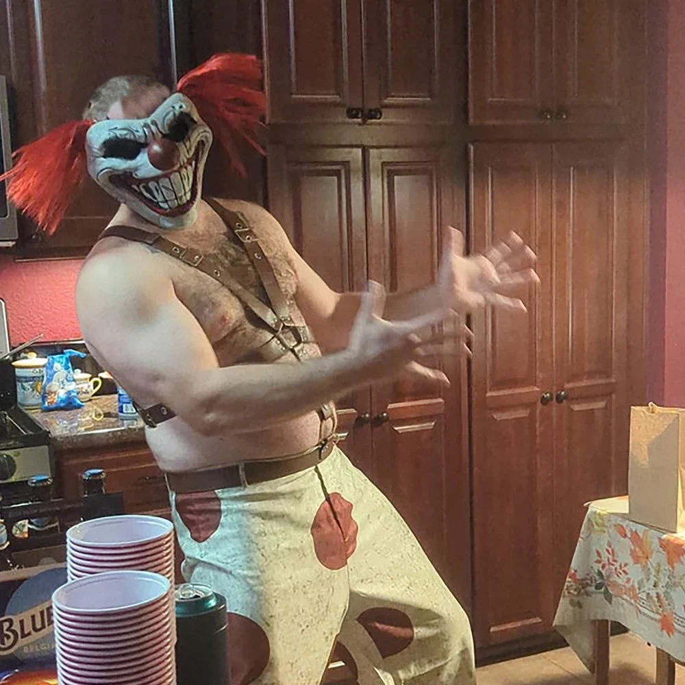 Twisted Metal-Inspired Sweet Tooth Half-Face Latex Mask for Halloween and Cosplay Events
