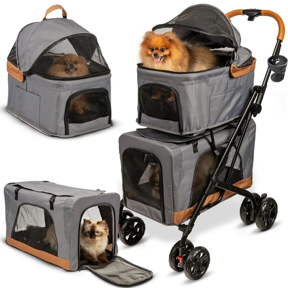 Double Pet Stroller with Detachable Carriers-Ideal for 2 Dogs or Cats-Compact & Convenient Design Easy Assembly Double Dog