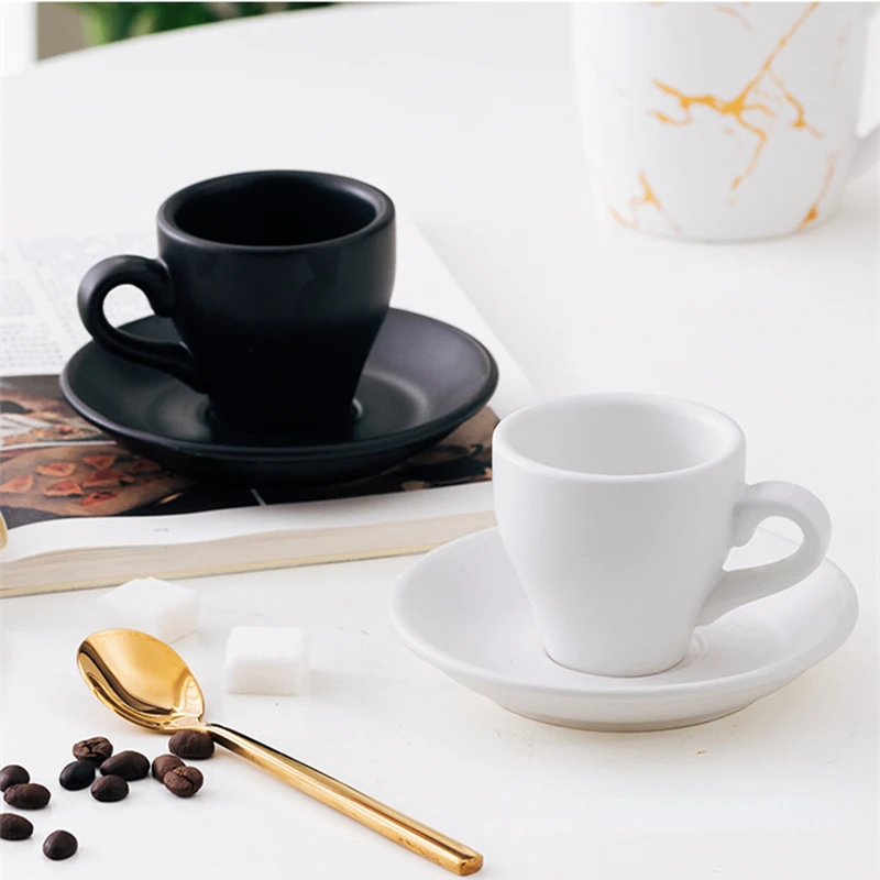 80Ml Black Espresso Mug Suit Professional Bone China Set Di Tazze Da Caffè E Piatti Bicchiere Da Tè Al Latte Italiano Dropshipping