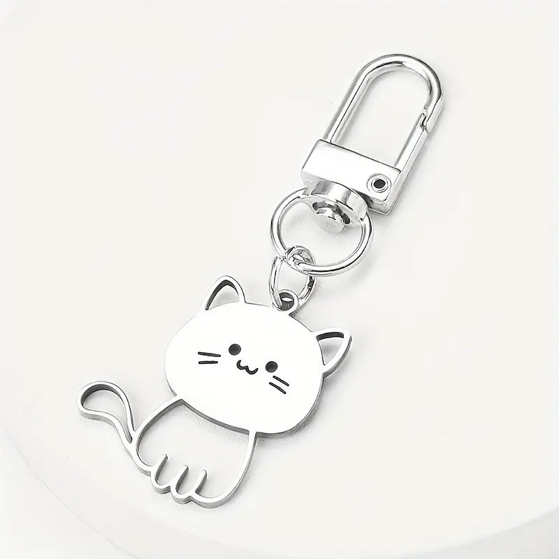 Kawaii Cat Fish Keychain Couple Lovers Stainless Steel Keyring Lovely Bag Pendant Car Key Chain Valentine's Day Gift Jewelry