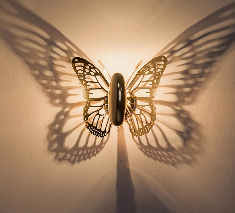 Nowa kreatywna lampa ścienna Led motyl klosz projekcyjny cień ściana jasne złoto motyl kinkiet ścienny do kawiarni domowej