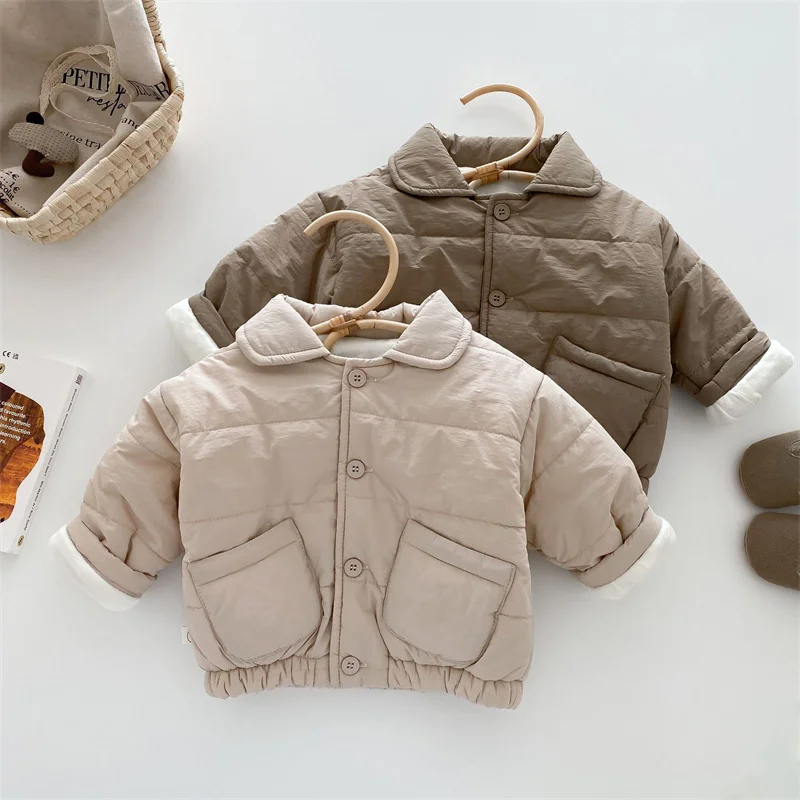 Infants Plus Velvet Thickened Coat Baby Padded Jacket Boys Warm Cotton Clothing Girl Winter Parkas New Children Casual Outerwear