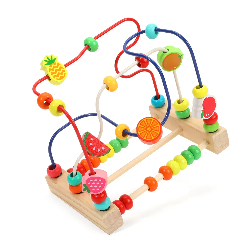 Children's Wooden Toys Cartoon Fruit Beads Puzzle Counting Learning Puzzle Circles Montessori Toys Baby Early Education Maze