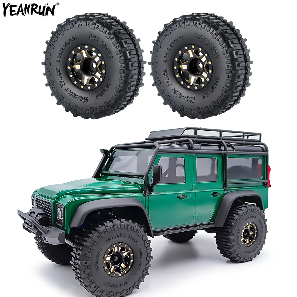 Yeahrun 4Pcs Beadlock Cerchioni E Pneumatici In Gomma Contrappeso In Ottone Per Auto Rc 1/24 Axial Scx24 1/18 Trx-4M Bronco Defender