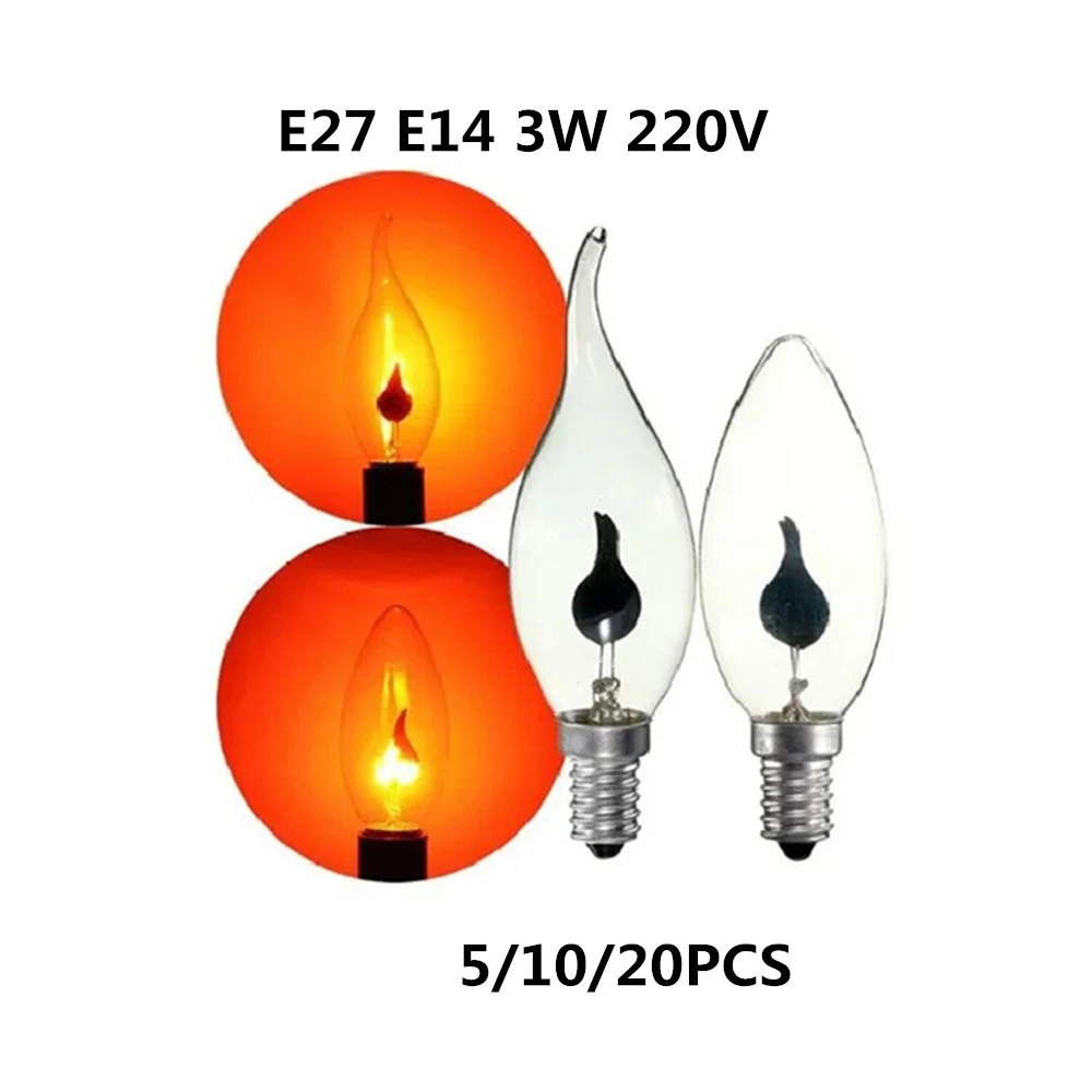 520pcs Edison Bulb E14 E27 3w C35 220v Flame Fire Lighting Vintage