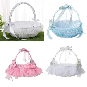 Flower Girl Baskets for Weddings Large Wedding Baskets for Flower Girls Simple Royal Baskets With Lace White