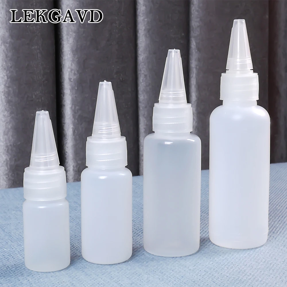 10pcs Empty PE Plastic Glue Bottles 10/20/30/50ml With Screwon Lids
