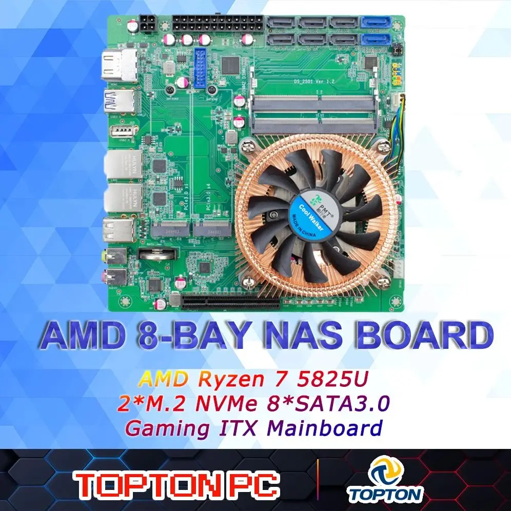 TOPTON N21 Ryzen 7 5825U/5800H 8-Bay NAS Motherboard 2x2.5G DDR5
