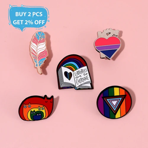 레인보우 에나멜 핀 당신은 나와 함께 할 수 있습니다 화려한 심장 책 깃털 이빨 브로치 배낭 선물 친구 보석 2