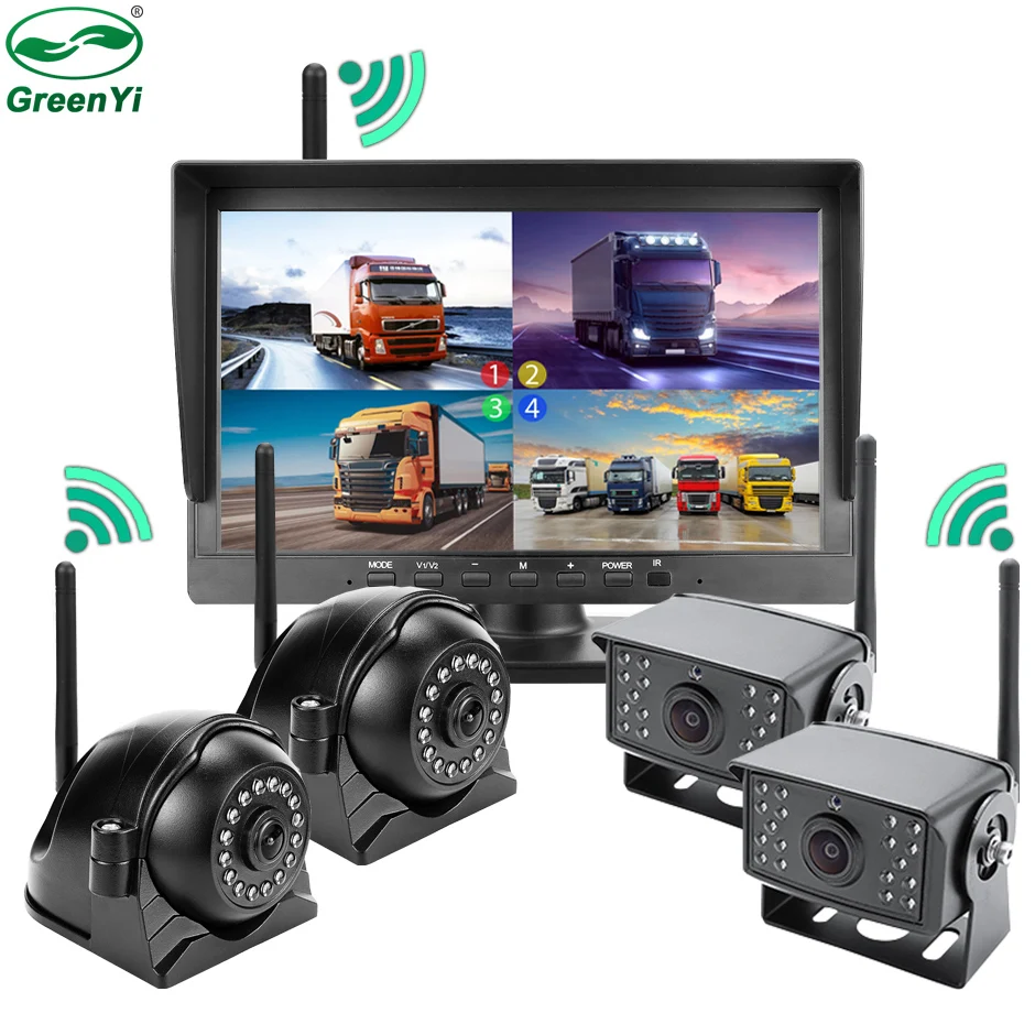 Car Rear View Camera 10.1 inch 200M Wireless 4 Channels DVR Recorder Monitor With Reverse Backup Wifi Camera For Truck Bus Car