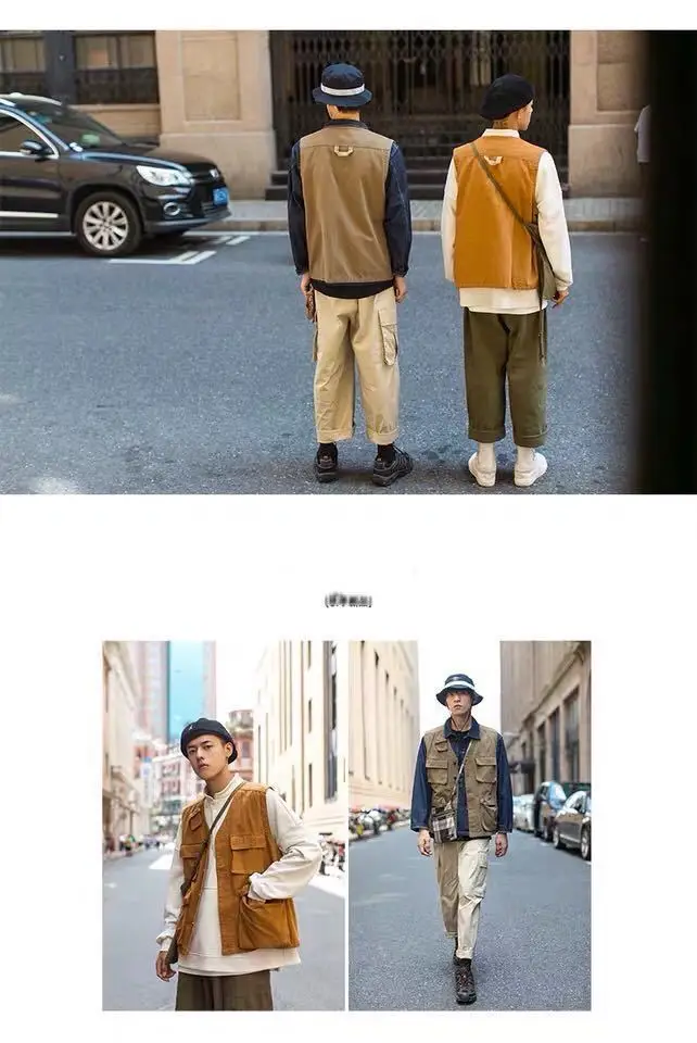 Japanese Fashion Multi-pocket Cargo Jacket Vest Men's Street Tide