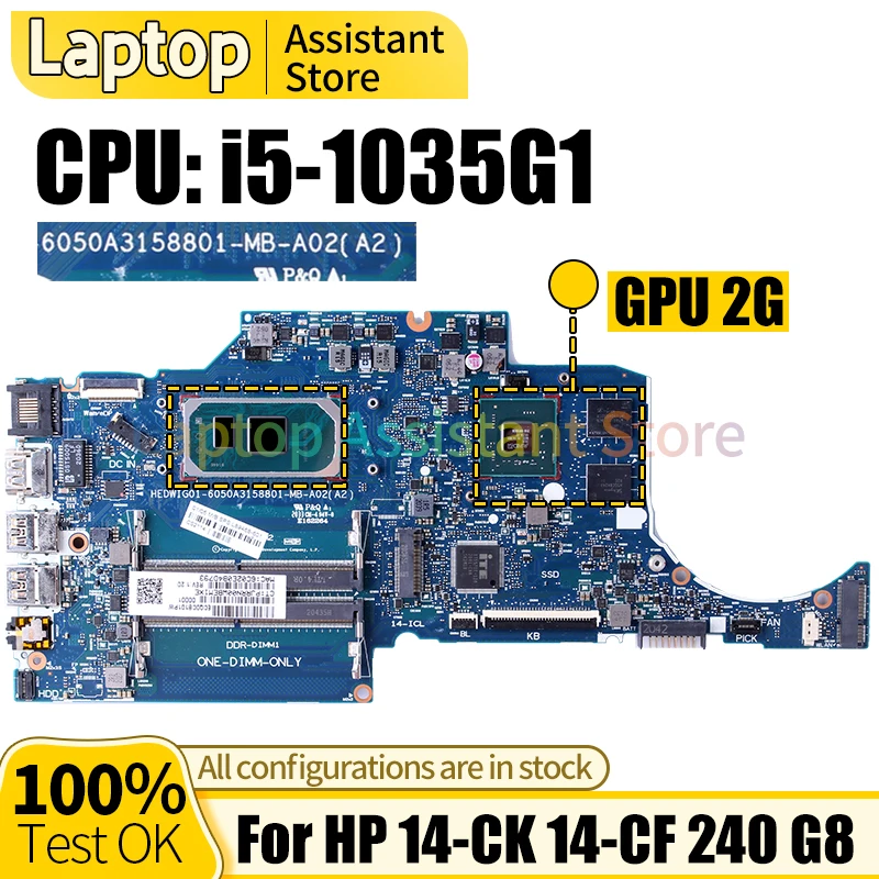 

For HP 14-CK 14-CF 240 G8 Laptop Mainboard 6050A3158801 L89468-601 L89470-601i5-1035G1 Notebook Motherboard